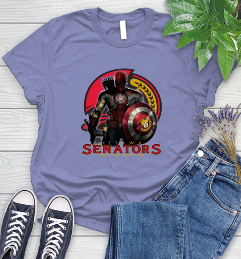 NHL Captain America Thor Spider Man Hawkeye Avengers Endgame Hockey Ottawa Senators Women's T-Shirt 11