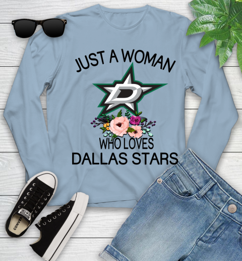 NHL Just A Woman Who Loves Dallas Stars Hockey Sports Youth Long Sleeve 6