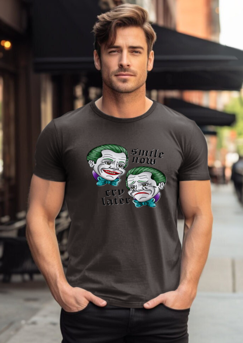 xfgr best smile now cry later clown merch classic t shirt 2 front dark chocolate