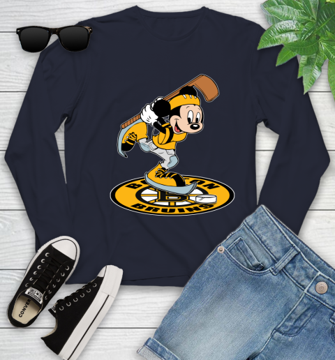 NHL Hockey Boston Bruins Cheerful Mickey Disney Shirt Youth Long Sleeve 3