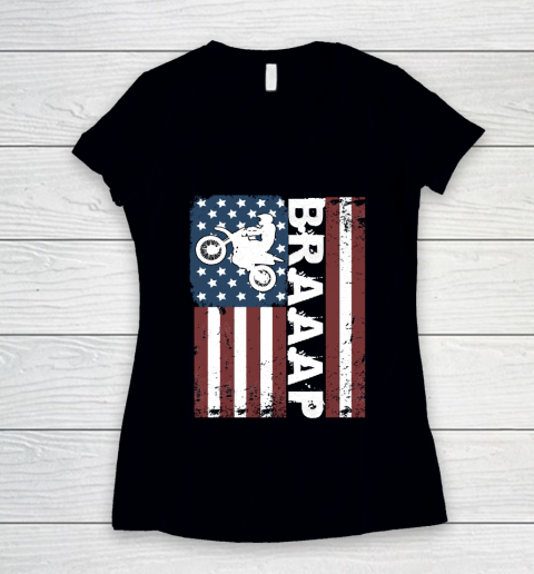 Braaap Vintage USA American Flag 4th Of July Women's V-Neck T-Shirt