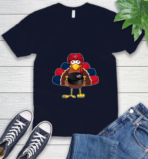 Columbus Blue Jackets Turkey Thanksgiving Day V-Neck T-Shirt 3
