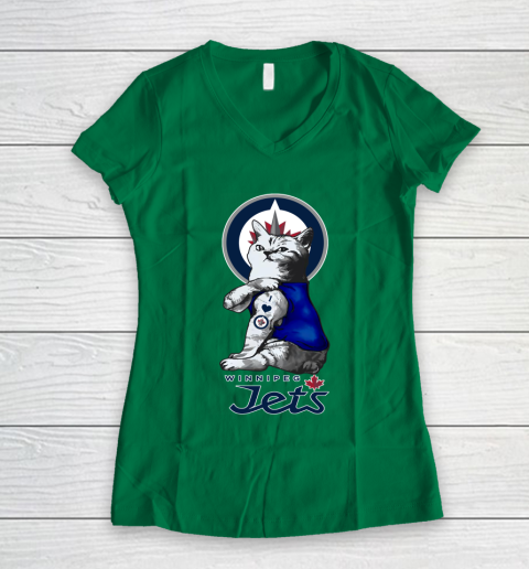NHL My Cat Loves Winnipeg Jets Hockey Women's V-Neck T-Shirt 3