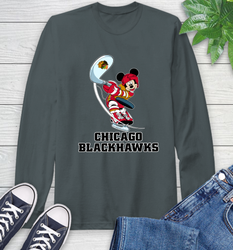 NHL Hockey Chicago Blackhawks Cheerful Mickey Mouse Shirt Long Sleeve T-Shirt 7