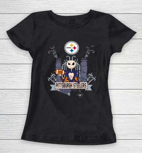 NFL Pittsburgh Steelers Football Jack Skellington Halloween Women's T-Shirt