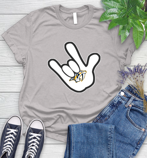 Nashville Predators NHL Hockey Mickey Rock Hand Disney Women's T-Shirt 10