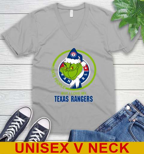 Texas Rangers MLB Christmas Grinch I Hate People But I Love My Favorite Baseball Team V-Neck T-Shirt 4