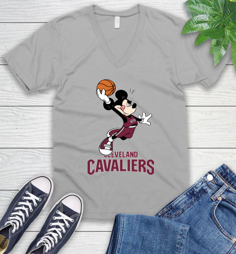 NBA Basketball Cleveland Cavaliers Cheerful Mickey Mouse Shirt V-Neck T-Shirt - Image 5