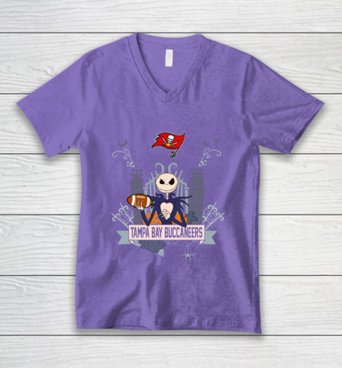 NFL Tampa Bay Buccaneers Football Jack Skellington Halloween V-Neck T-Shirt 8