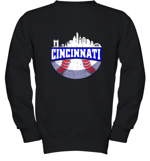 Cincinnati Baseball Skyline Ohio Baseball Player Gift Youth Sweatshirt