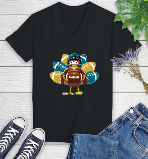 Jacksonville Jaguars Turkey Thanksgiving Day Women's V-Neck T-Shirt 2