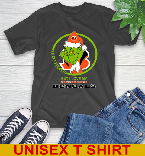Cincinnati Bengals NFL Christmas Grinch I Hate People But I Love My Favorite Football Team T-Shirt 2