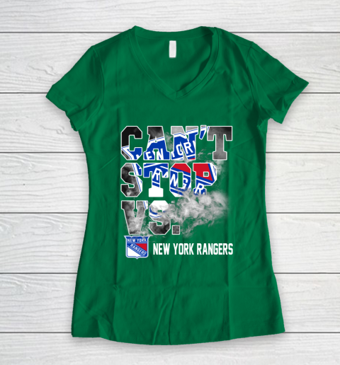 NHL New York Rangers Hockey Can't Stop Vs Women's V-Neck T-Shirt 3