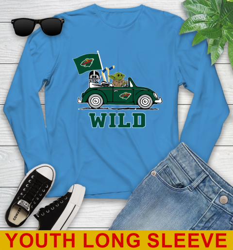 NHL Hockey Minnesota Wild Darth Vader Baby Yoda Driving Star Wars Shirt Youth Long Sleeve 8