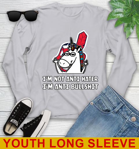 Cleveland Indians MLB Baseball Unicorn I'm Not Anti Hater I'm Anti Bullshit Youth Long Sleeve 6