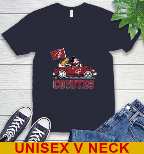 NHL Hockey Arizona Coyotes Pluto Mickey Driving Disney Shirt V-Neck T-Shirt 3