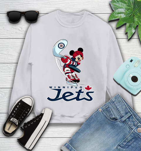 NHL Hockey Winnipeg Jets Cheerful Mickey Mouse Shirt Youth Sweatshirt 4