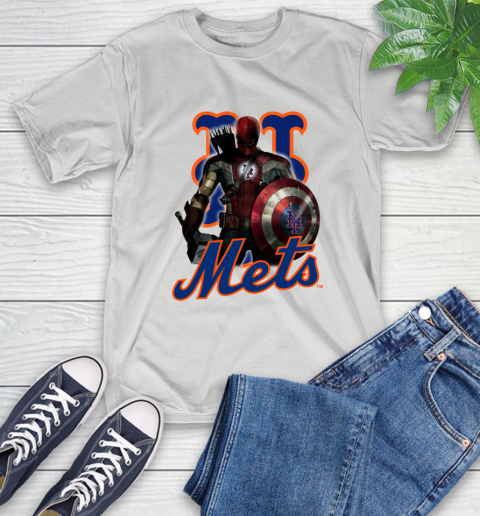 MLB Captain America Thor Spider Man Hawkeye Avengers Endgame Baseball New York Mets T-Shirt