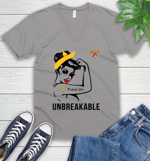 MLB Pittsburgh Pirates Girl Unbreakable Baseball Sports V-Neck T-Shirt 2