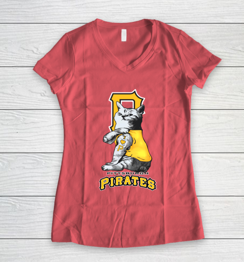 MLB Baseball My Cat Loves Pittsburgh Pirates Women's V-Neck T-Shirt 4