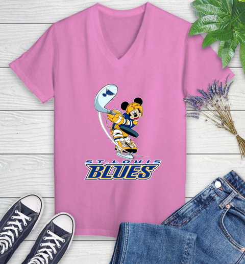 NHL Hockey St.Louis Blues Cheerful Mickey Mouse Shirt Women's V-Neck T-Shirt 12