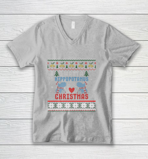 I Want A Hippopotamus For Christmas Ugly Xmas V-Neck T-Shirt 3
