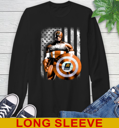 Phoenix Suns NBA Basketball Captain America Marvel Avengers American Flag Shirt Long Sleeve T-Shirt