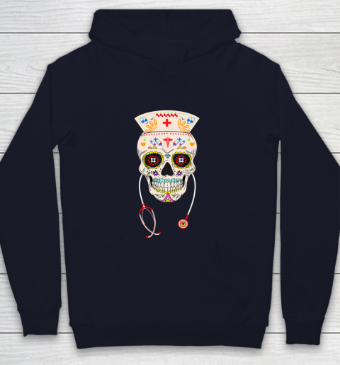 Nurse Sugar Skull Shirt Halloween Day Of The Dead Dia De Los Youth Hoodie 2