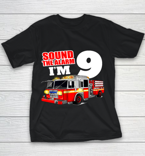 Kids Fire Truck 9th Birthday T Shirt Boy Firefighter 9 Years Old Youth T-Shirt