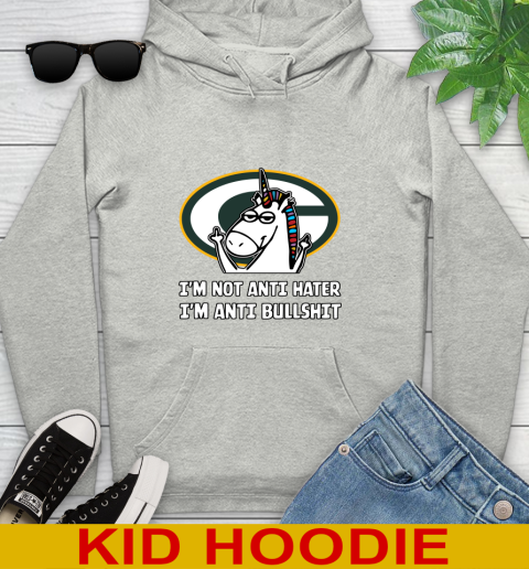 Green Bay Packers NFL Football Unicorn I'm Not Anti Hater I'm Anti Bullshit Youth Hoodie