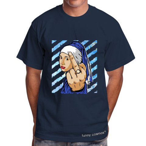 Air Jordan 1 Game Royal Matching Sneaker Tshirt The girl With The Pearl Earing Middle Finger Blue and White Jordan Tshirt