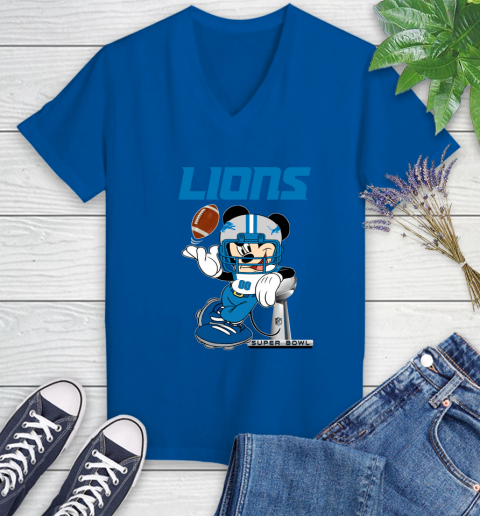NFL Detroit Lions Mickey Mouse Disney Super Bowl Football T Shirt Women's V-Neck T-Shirt 10