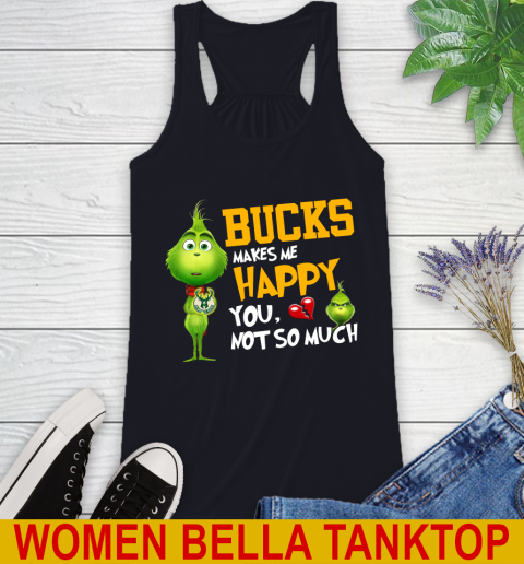 NBA Milwaukee Bucks Makes Me Happy You Not So Much Grinch Basketball Sports Racerback Tank 8