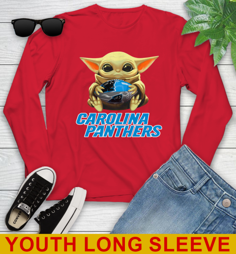 NFL Football Carolina Panthers Baby Yoda Star Wars Shirt Youth Long Sleeve 11