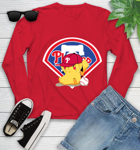 MLB Pikachu Baseball Sports Philadelphia Phillies Youth Long Sleeve 11