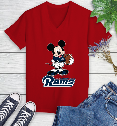 NFL Football Los Angeles Rams Cheerful Mickey Mouse Shirt Women's V-Neck T-Shirt 10