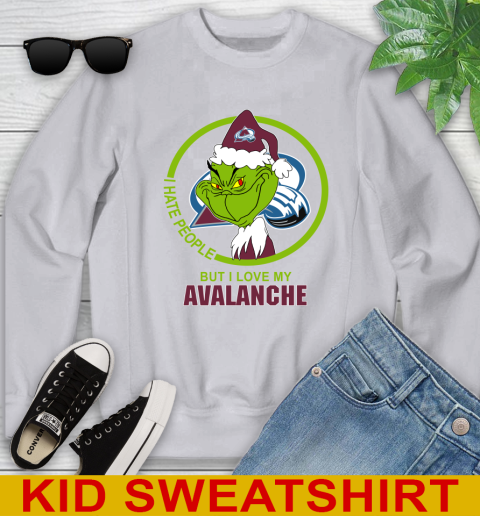 Colorado Avalanche NHL Christmas Grinch I Hate People But I Love My Favorite Hockey Team Youth Sweatshirt 4