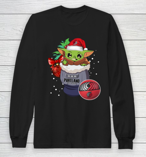 Portland Trail Blazers Christmas Baby Yoda Star Wars Funny Happy NBA Long Sleeve T-Shirt