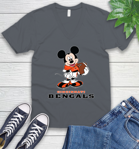 NFL Football Cincinnati Bengals Cheerful Mickey Mouse Shirt V-Neck T-Shirt - Image 6