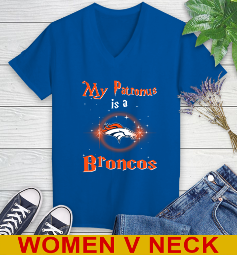 NFL Football Harry Potter My Patronus Is A Denver Broncos Women's V-Neck T-Shirt 9