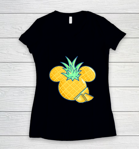 Disney Mickey Friends Mickey Pineapple Logo Women's V-Neck T-Shirt