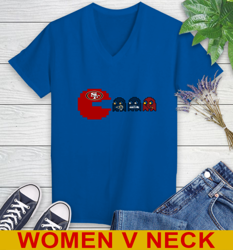 San Francisco 49ers NFL Football Pac Man Champion Women's V-Neck T-Shirt 11