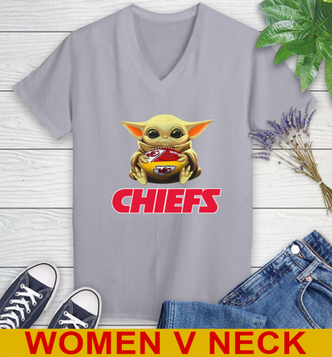 NFL Football Kansas City Chiefs Baby Yoda Star Wars Shirt Women's V-Neck T-Shirt 5
