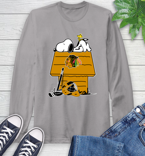 Chicago Blackhawks NHL Hockey Snoopy Woodstock The Peanuts Movie Long Sleeve T-Shirt 6
