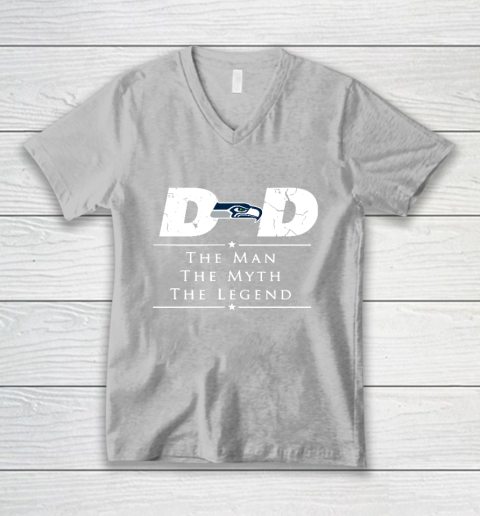 Seattle Seahawks NFL Football Dad The Man The Myth The Legend V-Neck T-Shirt 3