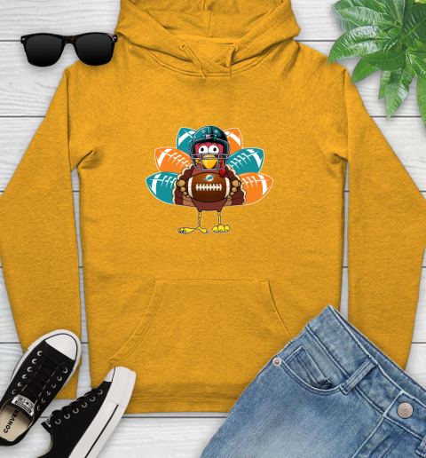 Miami Dolphins Turkey Thanksgiving Day Youth Hoodie 3