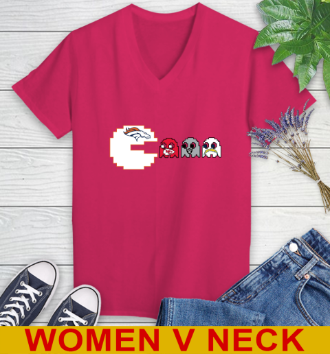 Denver Broncos NFL Football Pac Man Champion Women's V-Neck T-Shirt 10