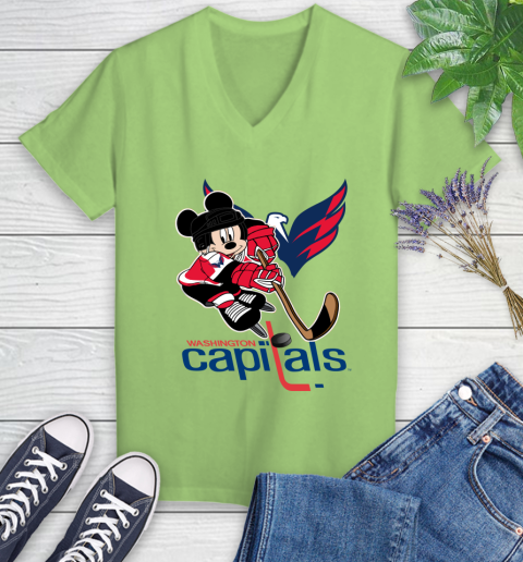 NHL Washington Capitals Mickey Mouse Disney Hockey T Shirt Women's V-Neck T-Shirt 11