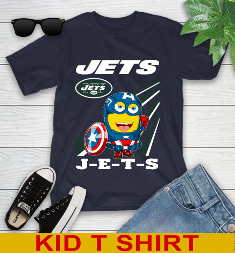 NFL Football New York Jets Captain America Marvel Avengers Minion Shirt Youth T-Shirt 3 NFL Football New York Jets Captain America Marvel Avengers Minion Shirt Youth T-Shirt - Image 3