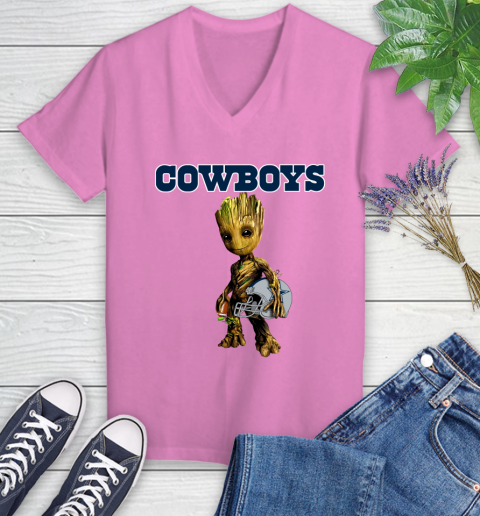 Dallas Cowboys NFL Football Groot Marvel Guardians Of The Galaxy Women's V-Neck T-Shirt 14
